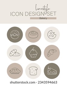 Linestyle Icon Design Set Bakery