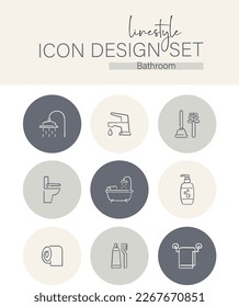 Linestyle Icon Design Set Bathroom