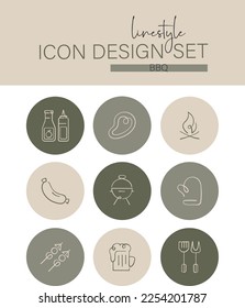 Linestyle Icon Design Set BBQ