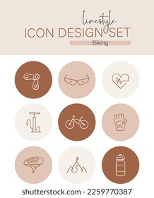 Linestyle Icon Design Set Biking
