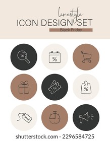 Linestyle Icon Design Set Black Friday