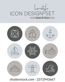 Linestyle Icon Design Set Boat and Ship