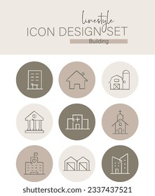 
Linestyle Icon Design Set Building