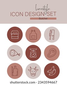 Linestyle Icon Design Set Butcher