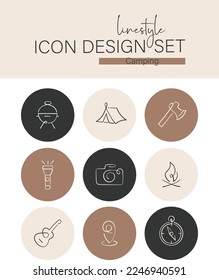 Linestyle Icon Design Set Camping