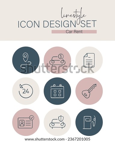 Linestyle Icon Design Set Car Rent