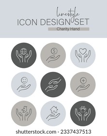 Icono de estilo de línea Diseño Set mano de caridad