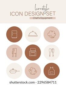 Linestyle Icon Design Set Chef's Equipment