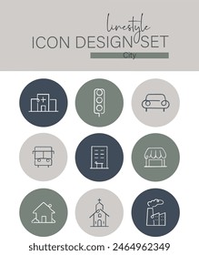 Linestyle Icon Design Set City