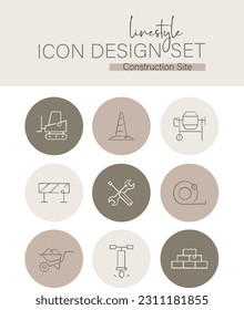 Linestyle Icon Design Set Construction Set