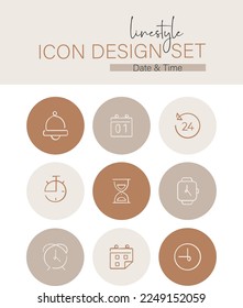 Linestyle Icon Design Set Date and Time