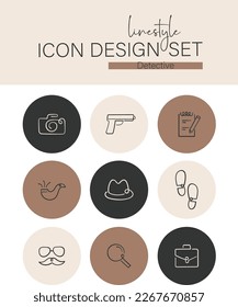 Linestyle Icon Design Set Detective