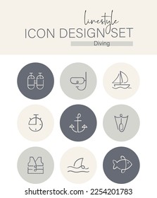 Linestyle Icon Design Set Diving