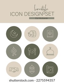 
Linestyle Icon Design Set Eid Mubarak
