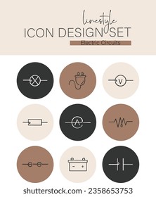 Linestyle Icon Design Set Electric Circuits