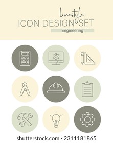 Linestyle Icon Design Set Engineering