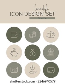 Linestyle Icon Design Set Finance
