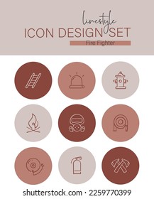 Linestyle Icon Design Set Fire Fighter