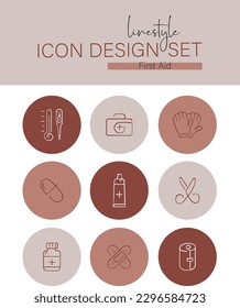 Linestyle Icon Design Set First Aid