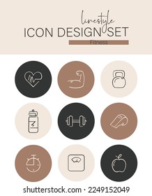 Linestyle Icon Design Set Fitness