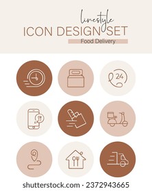 Linestyle Icon Design Set Food Delivery