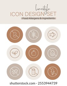 Linestyle Icon Design Set Food Allergens Ingredients