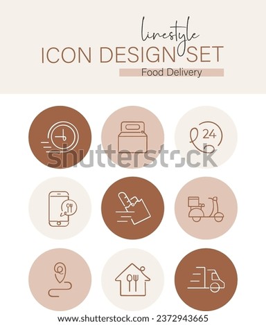Linestyle Icon Design Set Food Delivery