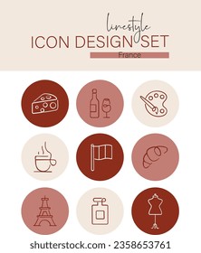 Linestyle Icon Design Set France