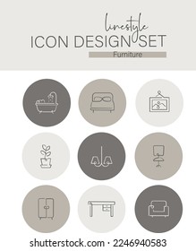 Linestyle Icon Design Set Furniture