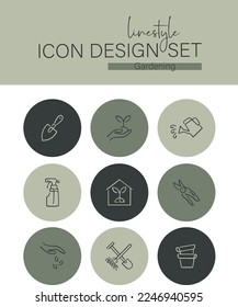 Linestyle Icon Design Set Gardening