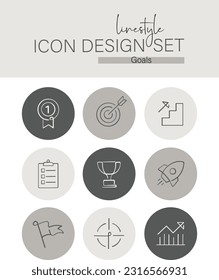 Linestyle Icon Design Set Goals