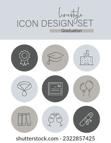 Linestyle Icon Design Set Graduation