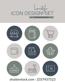 Linestyle Icon Design Set Grocery Store