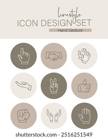 Linestyle Icon Design Set Hand Gesture