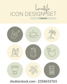 Linestyle Icon Design Set Hawaii