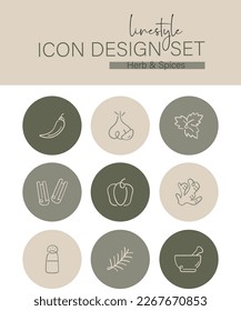 Linestyle Icon Design Set Herb and Spices