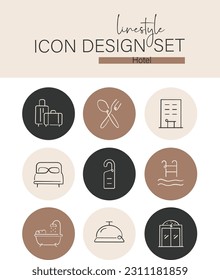 Linestyle Icon Design Set Hotel