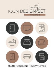 Linestyle Icon Design Set Household