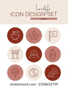 Linestyle Icon Design Set Japan