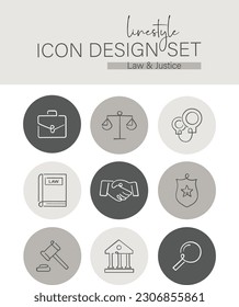 Linestyle Icon Design Set Law and Justice