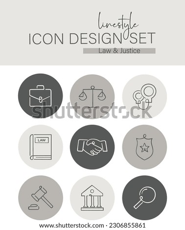 Linestyle Icon Design Set Law and Justice