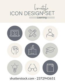 Linestyle Icon Design Set Learning