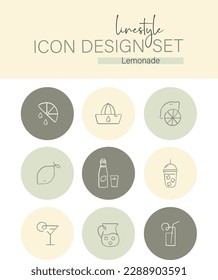 Linestyle Icon Design Set Lemonade