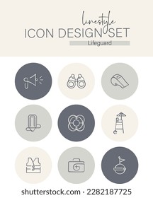 Linestyle Icon Design Set Rettungsschwimmer