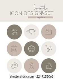 Linestyle Icon Design Set Logistics