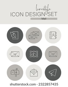 Linestyle Icon Design Set Mail