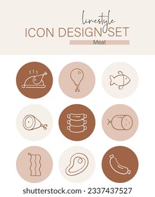 Linestyle Icon Design Set Meat