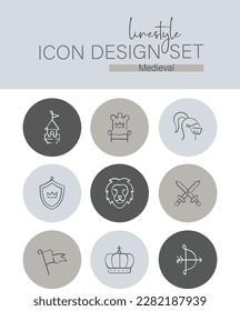 Linestyle Icon Design Set Medieval
