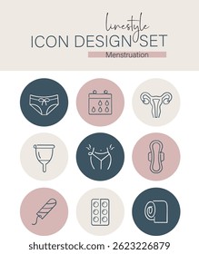 Linestyle Ícone Design Set Menstruação