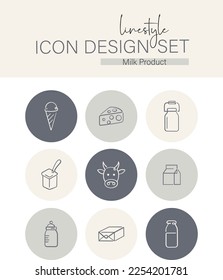 Linestyle Icon Design Set Milk Produkt